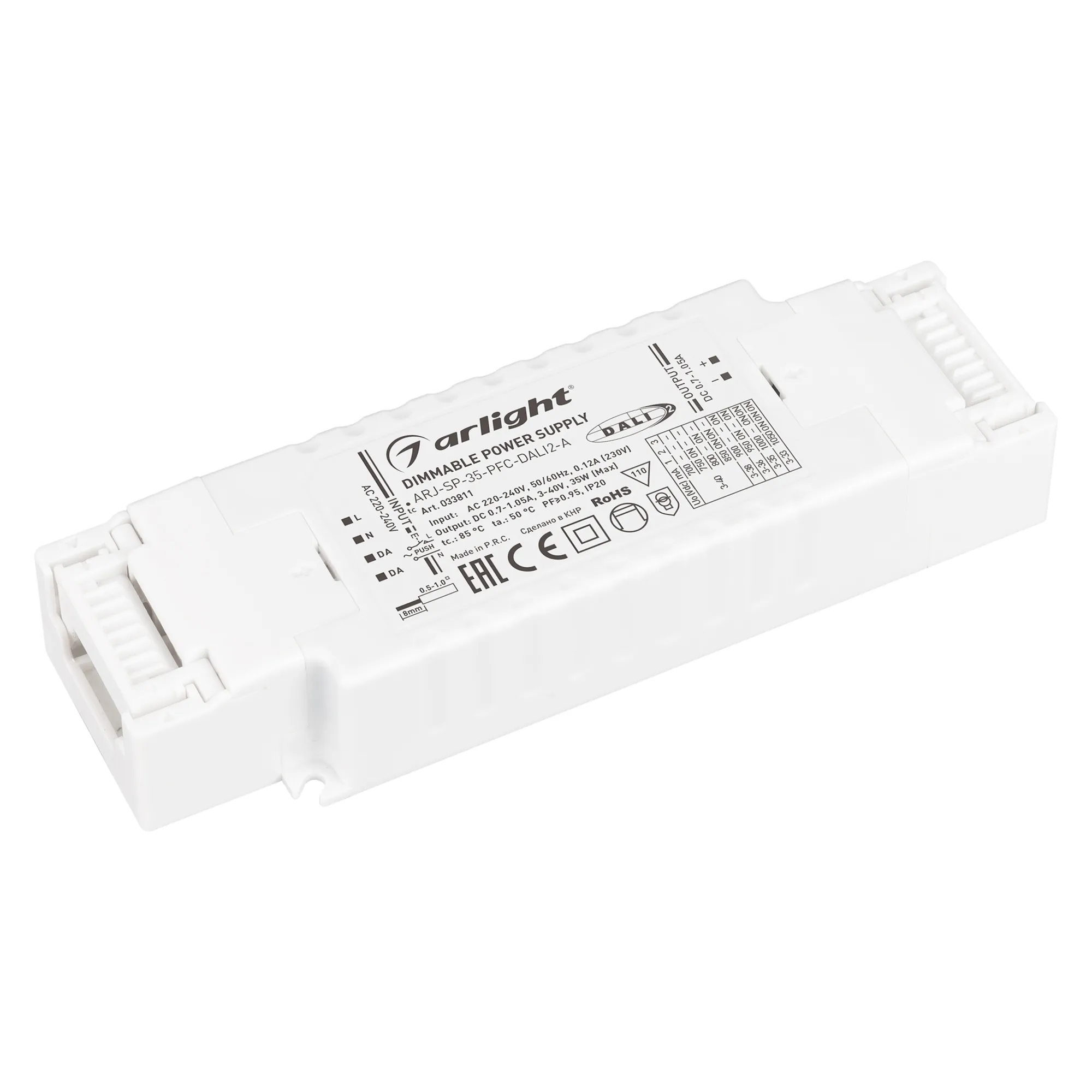 Блок питания ARJ-SP-35-PFC-DALI2-A (35W, 3-40V, 0.7-1.05 A) (Arlight, IP20 Пластик, 5 лет) - изображение товара